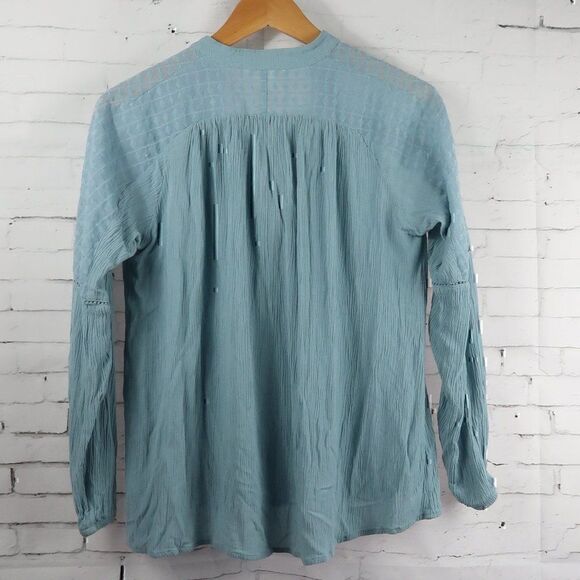 H&M BLUE LONG SLEEVE V NECK SHEER DETAIL TOP SIZE 2 - Picture 10 of 10